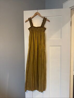 Smocked silk Maxi Dress in Mustard